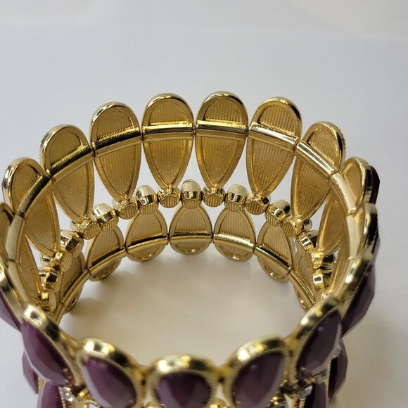 Women's Purple Stretch Cuff Bracelet Wide Large Cuffs - Picture 5 of 10